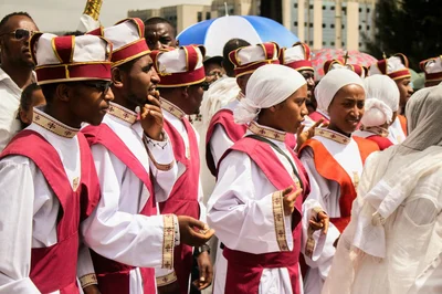 A vibrant traditional ceremony in Addis Ababa capturing the rich culture and heritage of Ethiopian attire and rituals.
